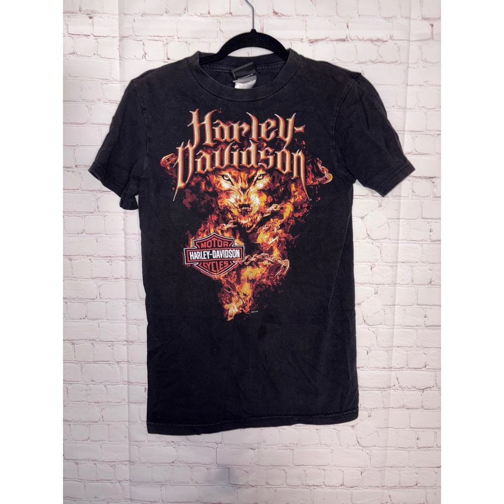 Harley-Davidson Wolf Flame Outer Banks NC Graphic T-Shirt Mens Small Black 2008